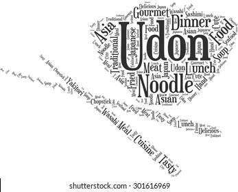 Word tag cloud in the form of bowl for udon and chopsticks