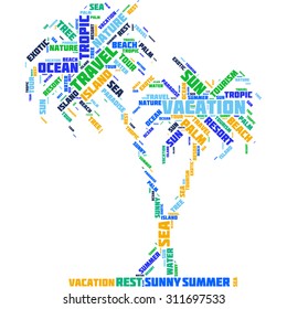 Word tag cloud in the form of palm trees