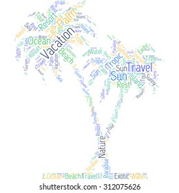 Word tag cloud in the form of palm trees