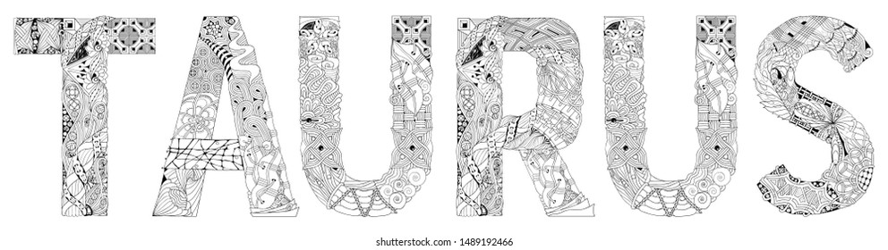 Word Taurus. Vector zentangle object for decoration