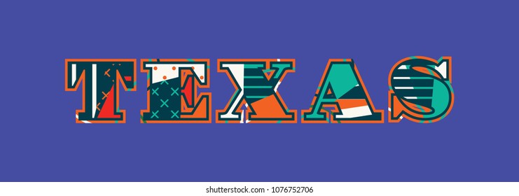 The word TEXAS concept written in colorful abstract typography. Vector EPS 10 available.