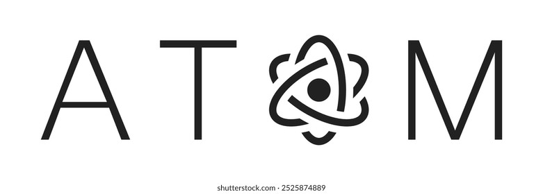 Word text "Atom" as an abstract concept logotype black and isolated design. Vector icons flat style.