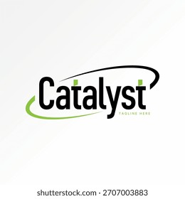 Texto de la palabra Catalizador sans serif font con swoosh elipse datos de reacción química diseño de logotipo concepto gráfico creativo premium Vector stock Imagen top sell