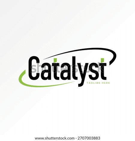 Word text Catalyst sans serif font with swoosh ellipse chemical reaction data logo design graphic concept creative premium vector stock image top sell