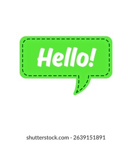 Word text hello on speech form. Vector illustration of hello in green speech bubble on white background. ( original illustration, not AI Generated ).