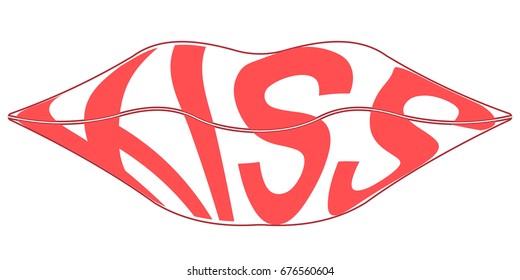   the word text, kiss, vector the concept  kiss of love and tenderness 