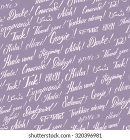 The word "thank you" in many languges. Hand made calligraphy seamless pattern background