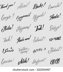 The word "thank you" in many languges. Hand made calligraphy 