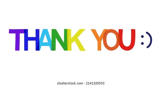 The word Thank you. rainbow typography banner on white background.