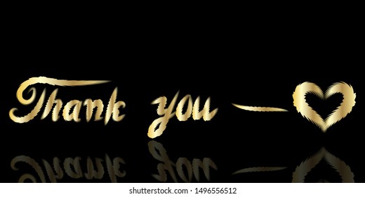 The word Thank you is written in gold on a dark background.Hand drawn invitation T-shirt print design.Vector illustration.