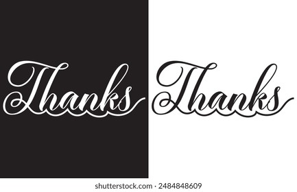 Word thanks one line continuous line. Handwriting phrase. Monoline, line art vector illustration.  isolated on white and black background. EPS 10