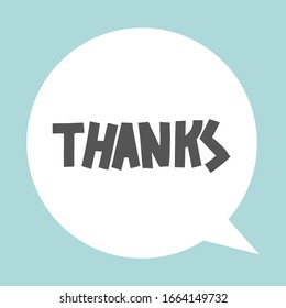 Word Gracias en la burbuja del habla. Sencillas letras hechas a mano.