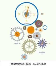 Word time - cogwheels with clock editorial illustration