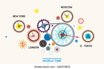 Word time - cogwheels with clock editorial illustration