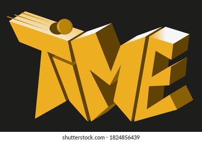 the word "time" consisting of unique volumetric letters of an angular shape