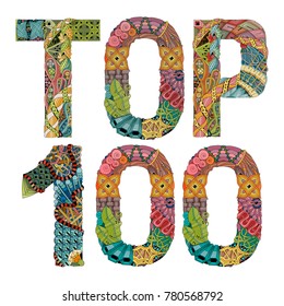 Word TOP 100. Vector decorative zentangle object