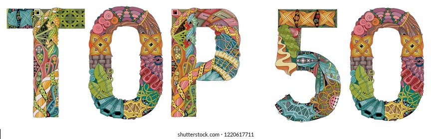 Word TOP 50. Vector decorative zentangle object for decoration