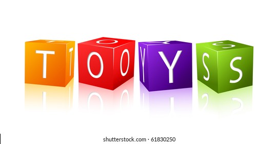 word toys composed from letter cubes. illustration isolated on white background