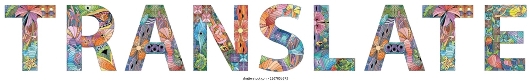 Word ÜBERSETZEN. Vektorschmuck-Zentangle-Objekt für jeden Zweck
