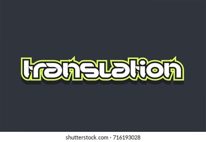 Word translation text concept typography design in green and white on a blue background