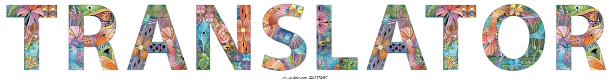 Word-ÜBERSETZER. Vektorschmuck-Zentangle-Objekt für jeden Zweck