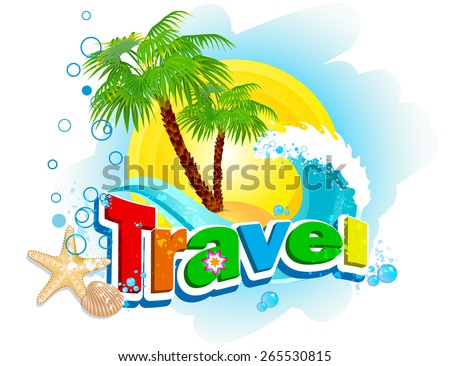 word travel on background palm trees stock vector royalty free