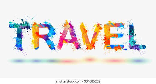 Word "travel". Rainbow splash paint