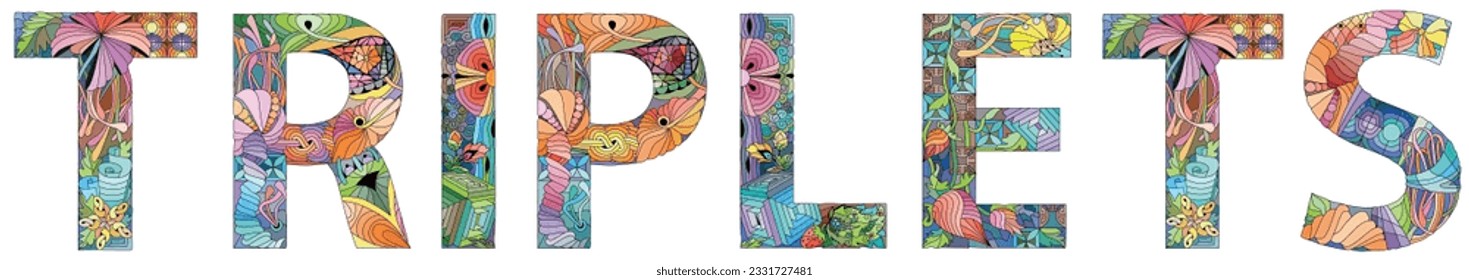 Word TRIPLETS. Vektorschmuck-Zentangle-Objekt für jeden Zweck