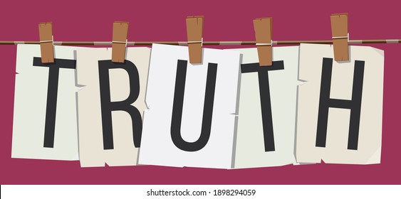 Word "Truth" attached to the rope with hairpins