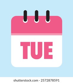 word tue abbreviations for tuesday pink color calendar icon on light sky blue color background, tuesday vector illustration