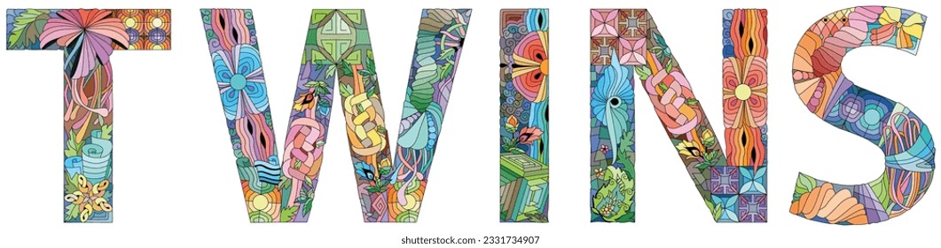 Word TWINS. Vector decorative zentangle object for any purpose