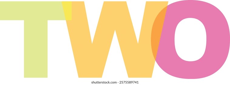 word TWO various pastel color isolated on white background