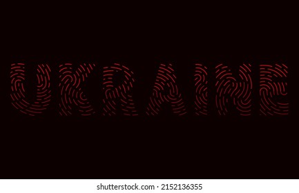 Word UKRAINE red fingerprints distressed grunge look.