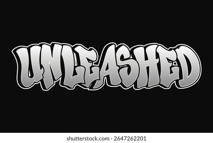 The word Unleashed in graffiti style with a white outline, set against a stark black background.