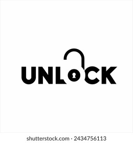 The word "Unlock" design is unique with an illustration of an open padlock on the letter O.