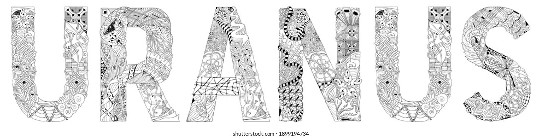 Word Uranus. Vector zentangle object for coloring