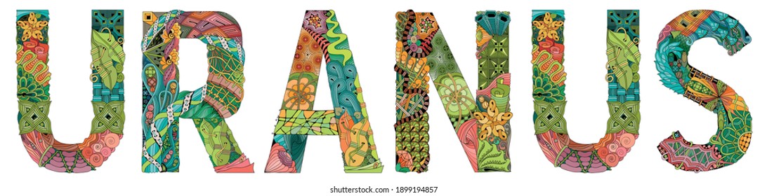 Word Uranus. Vector zentangle object for decoration
