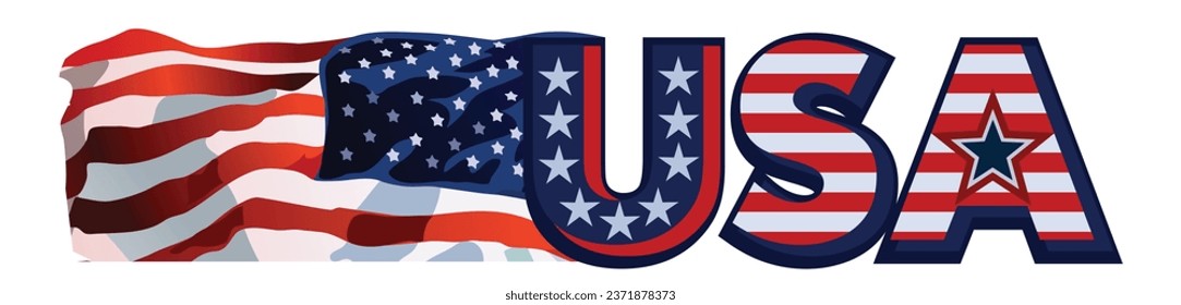 Word USA with American flag

