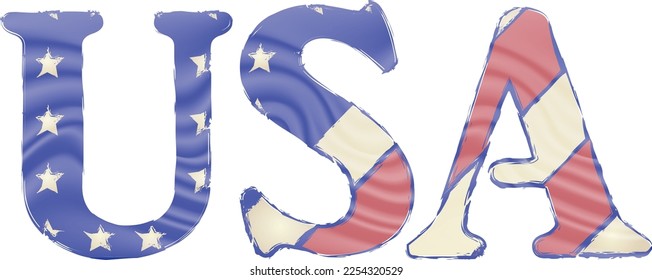 Word USA with american flag under it, distressed grunge look.American quality product symbol. Manufactured in the United States sign. Vector illustration