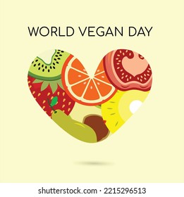 Word Vegan Day With Fruity Icon On Love Shape