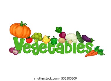 The word Vegetables surrounded be vegetables vector illustration