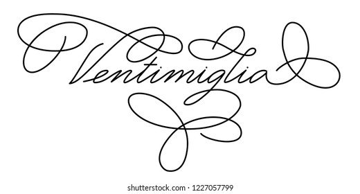 Word 'Ventimiglia' written in spencerian script with amazing flourishes. Isolated on white. Very nice and elegant.