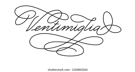 Word 'Ventimiglia' written in spencerian script with amazing flourishes. Isolated on white. Very nice and elegant.