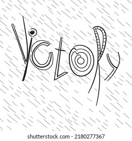 La palabra "victoria" está en la imagen. El fondo está lleno de pequeños guiones dispuestos diagonalmente.