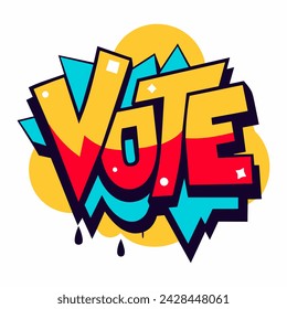 The word VOTE in street art graffiti lettering vector image style on a white background.