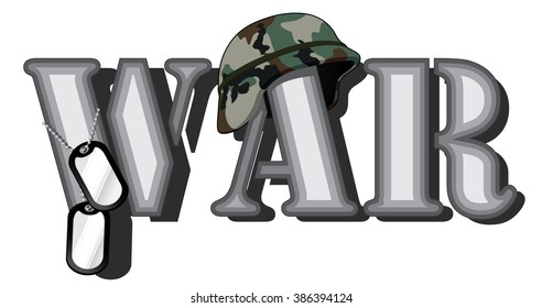 word war. abstract vector image of word with combat helmet and soldier medallions