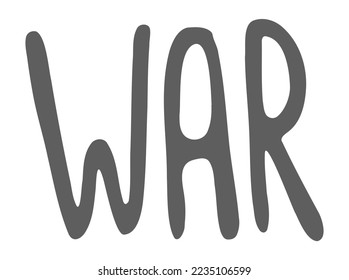 Word War with doodle illustration. Vector lettering with tanks, helicopters, soldiers and explosions. The horror of what is happening in the war.