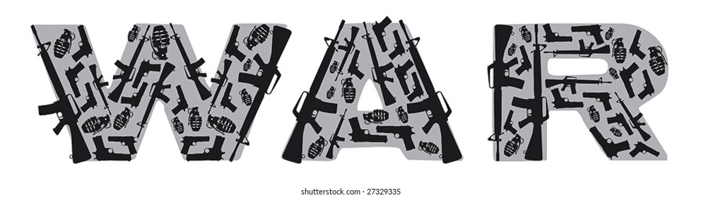 Word WAR made of the weapon silhouettes
