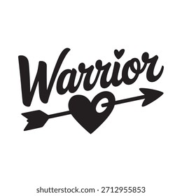 La palabra guerrero con un diseño de corazón y flecha en blanco y negro