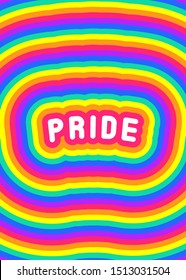 Word “Pride” with wavy rainbow-colored shades. Creative LGBT poster, card design. Vector illustration.	